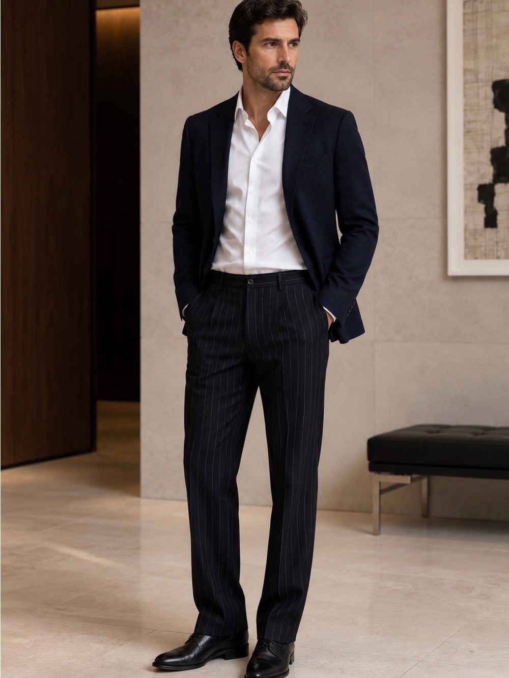 ETRO Milano Made in Italy Wool Pinstripe Herringbone Dress Pants 46 (US30-31)